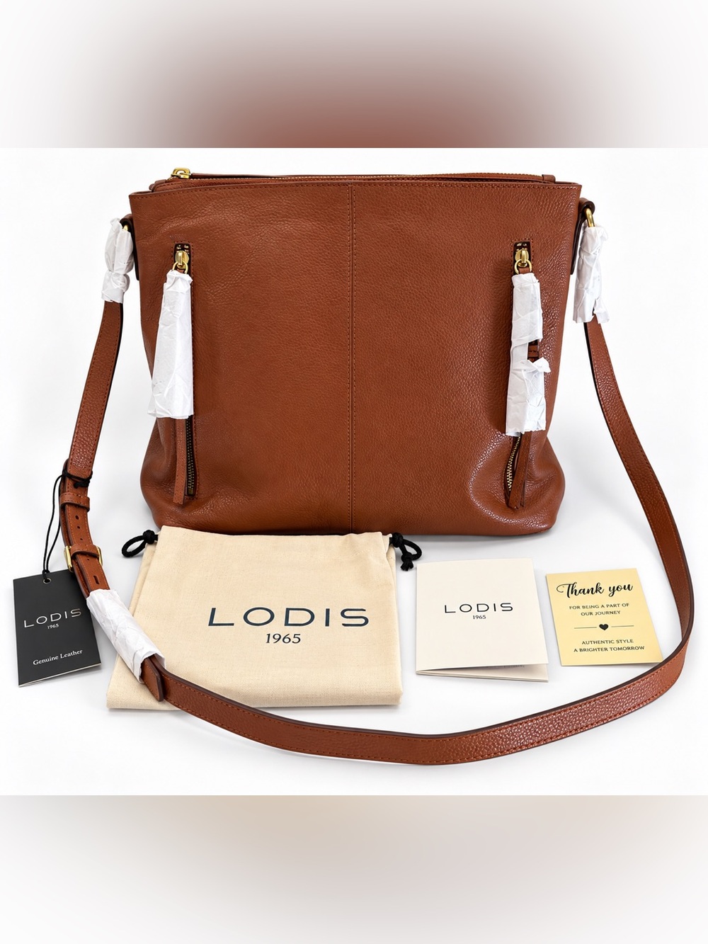 Lodis Aviva Crossbody Hobo Bag Chestnut Leather NWT